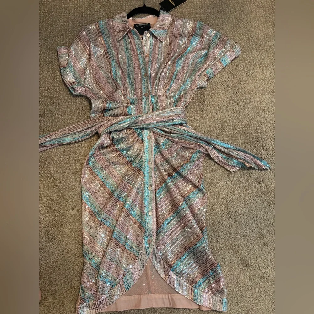 LE SUPERBE MINI MIKO DRESS AQUA RAINBOW size 4 NWT $495๐ - Picture 12 of 14